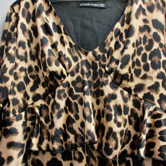 Haute Rogue Leo Ruffle Leopard Print Long Sleeve Dress Size Small - Picture 3 of 9
